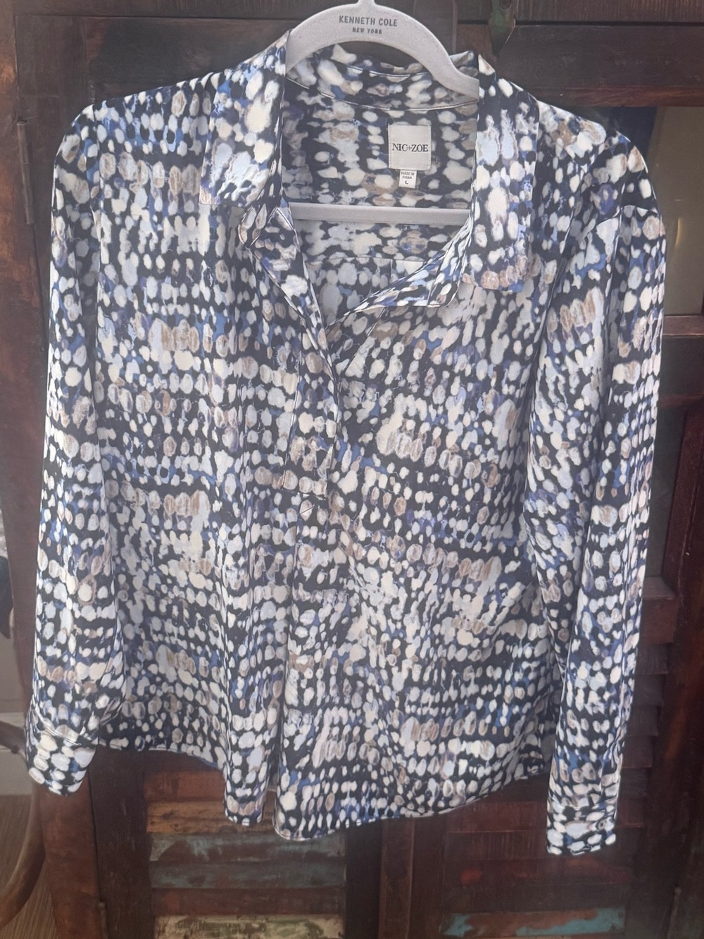 NIC+ZOE Navy and White Abstract Button-Down Shirt
